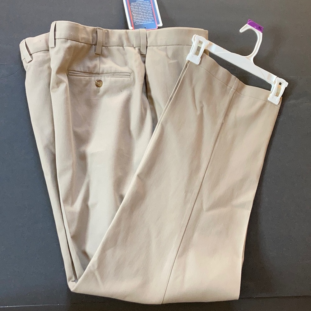 ROUNDTREE & YORKE PERFORMANCE PANTS DRESS extender 100% Cotton Beige W 44 x L 32